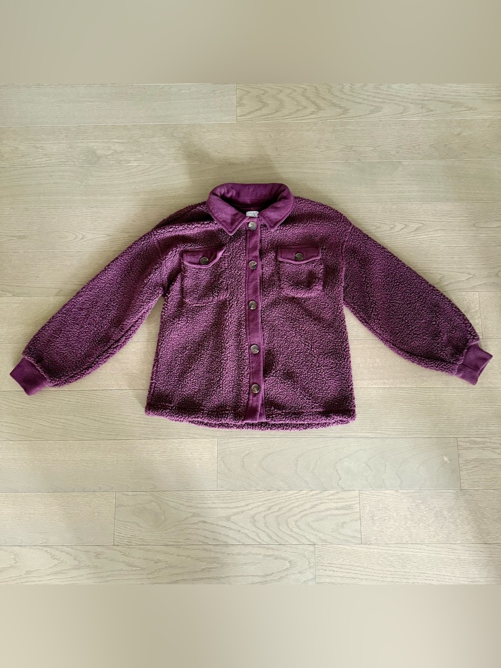 Cozie by Pink Rose Button-Front Sherpa Jacket - Plum
